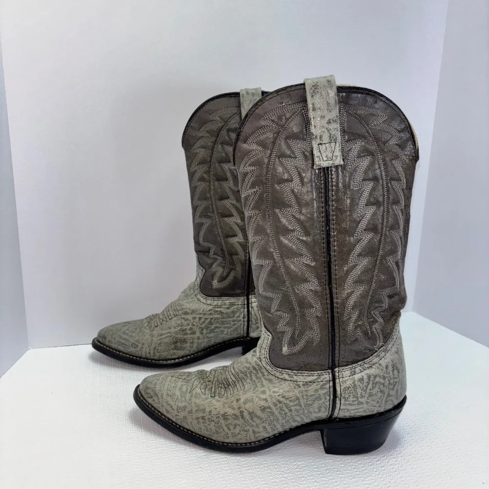 Women's Cowboy Western Boots Gray Patterned Leather Size 6 B - Picture 8 of 8